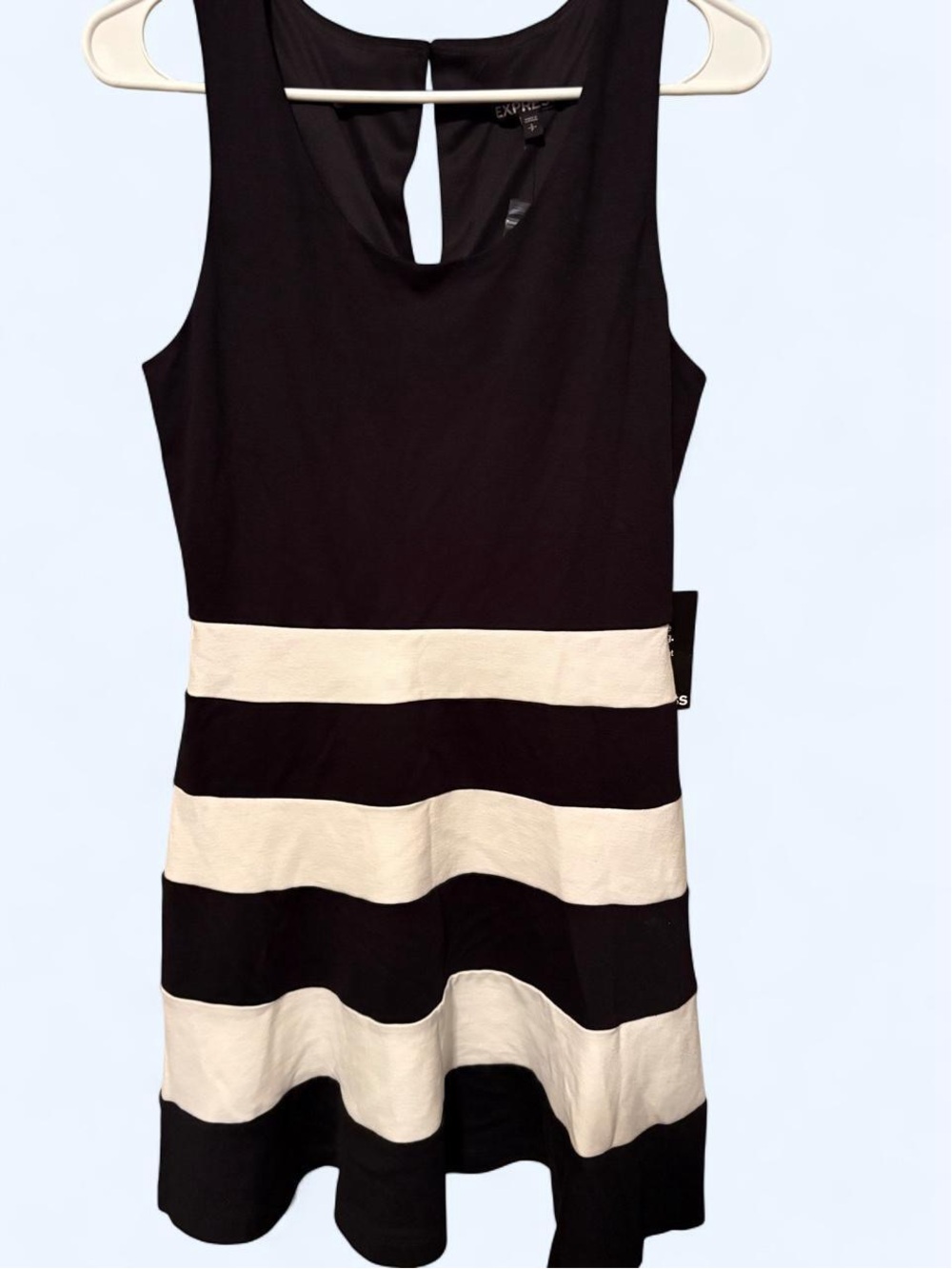 Express Black and White Striped Sleeveless Fit-and-Flare Dress NWT